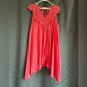 Elegant Coral Lace Trim Tunic